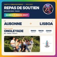 Carte d'embarquement du repas de soutien CAP GYA, samedi 6 mars 2027, Aubonne → Lisboa
